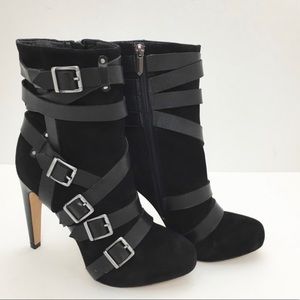 Sam Edelman Black Suede Belt Ankle Boots